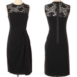 Teri Jon Dress 6 Black Cocktail Lace Formal Rickie Freeman Ruched Sheath medium
